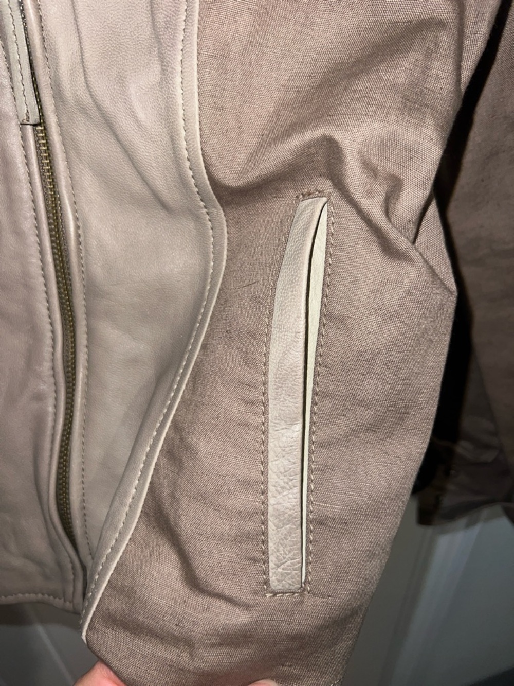 Lucky Brand Taupe and Brown Linen & Leather Moto Jacket size M - Picture 7 of 14